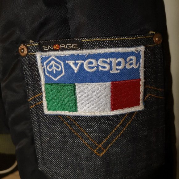 VTG Energie Men's LRG Bomber Jacket Italian90s Vespa Scoot Expo Denim collar - Picture 6 of 16